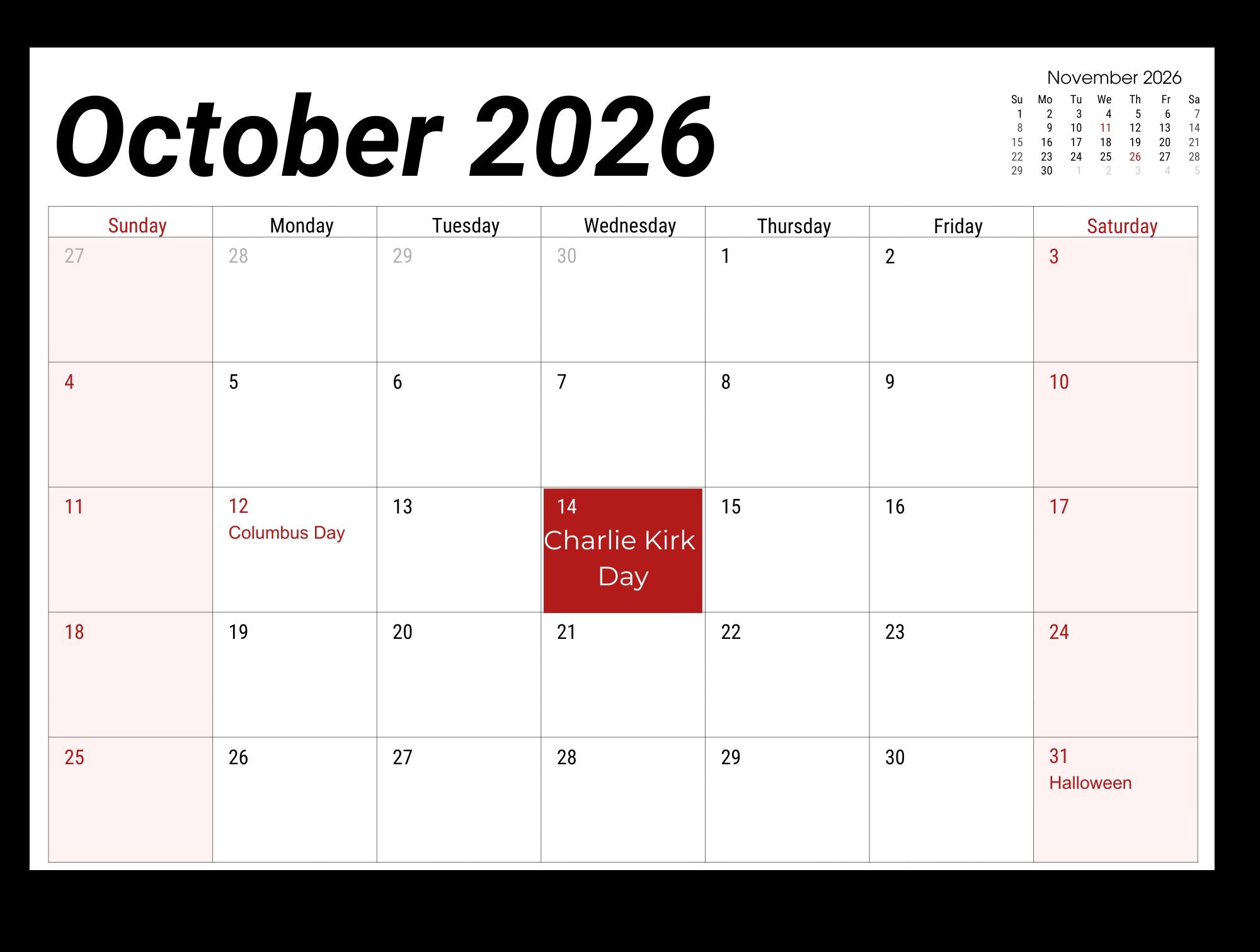 Charlie Kirk - 2026 Calendar with Inspirational Quotes