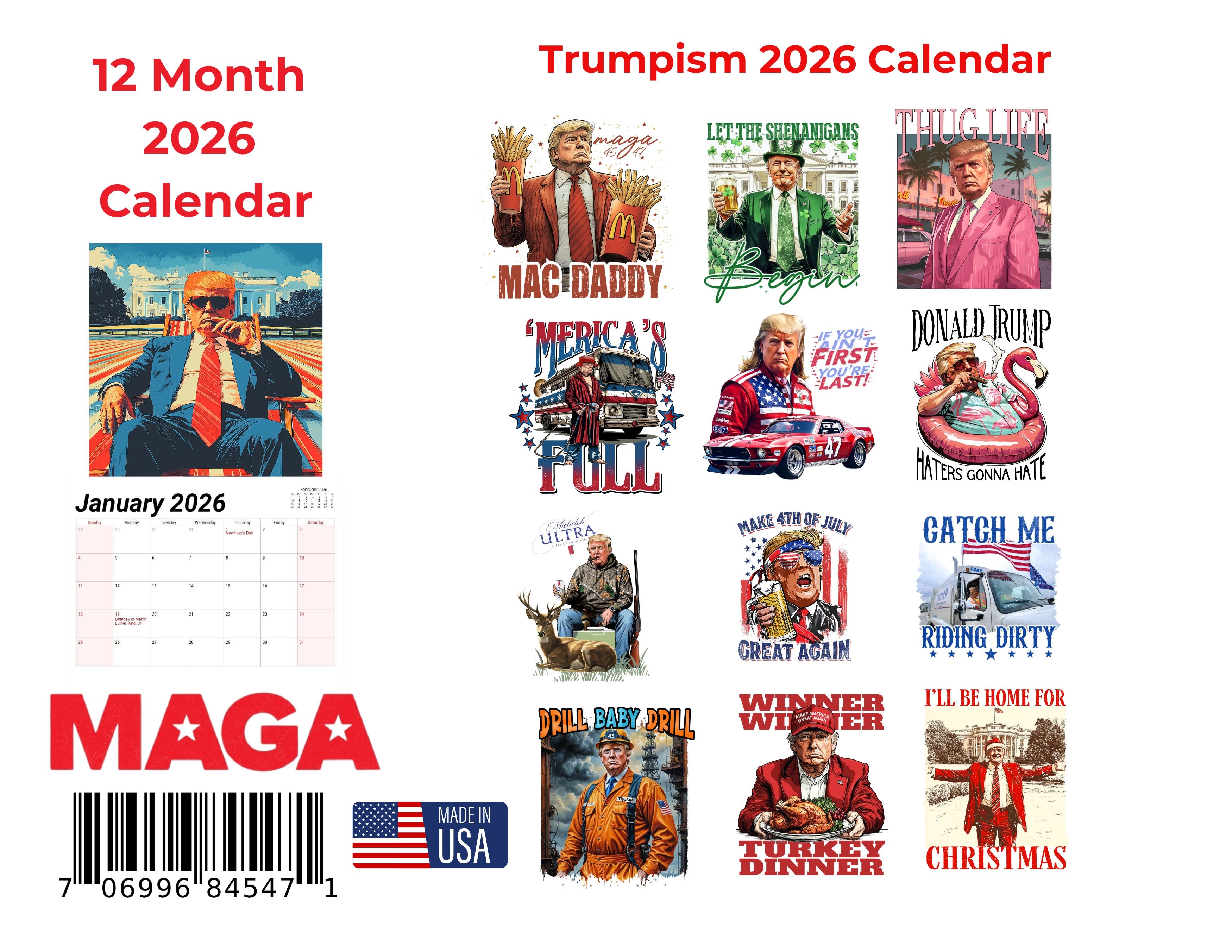2026 Trumpism Wall Calendar – Patriotic America-First Calendar Featuring Donald Trump – 12-Month Political Gift – Made in USA